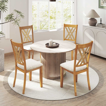Linen Fabric Upholstered Wooden Dining Chair Set of 4 with Rubber Wood Frame for Dining Room