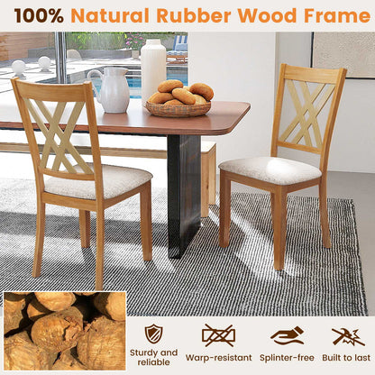 Linen Fabric Upholstered Wooden Dining Chair Set of 4 with Rubber Wood Frame for Dining Room