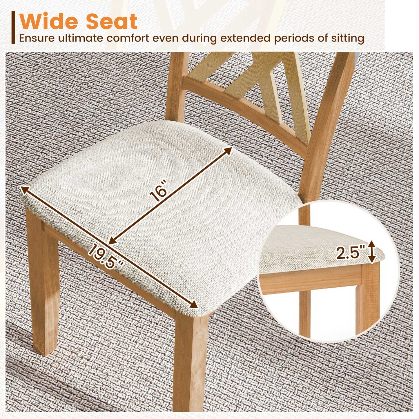 Linen Fabric Upholstered Wooden Dining Chair Set of 4 with Rubber Wood Frame for Dining Room