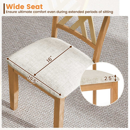 Linen Fabric Upholstered Wooden Dining Chair Set of 4 with Rubber Wood Frame for Dining Room