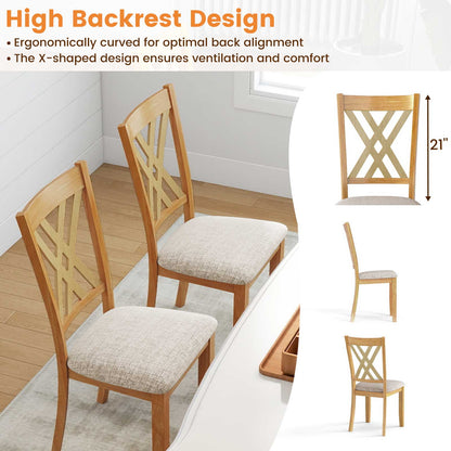 Linen Fabric Upholstered Wooden Dining Chair Set of 4 with Rubber Wood Frame for Dining Room