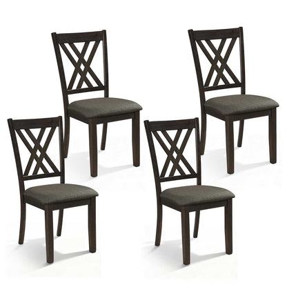 Linen Fabric Upholstered Wooden Dining Chair Set of 4 with Rubber Wood Frame for Dining Room