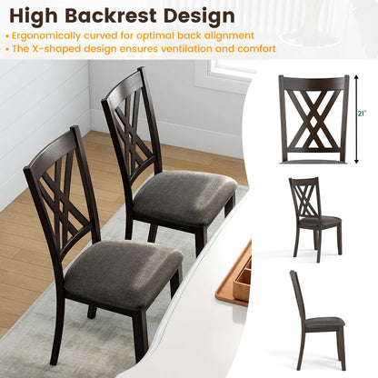 Linen Fabric Upholstered Wooden Dining Chair Set of 4 with Rubber Wood Frame for Dining Room