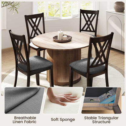Linen Fabric Upholstered Wooden Dining Chair Set of 4 with Rubber Wood Frame for Dining Room